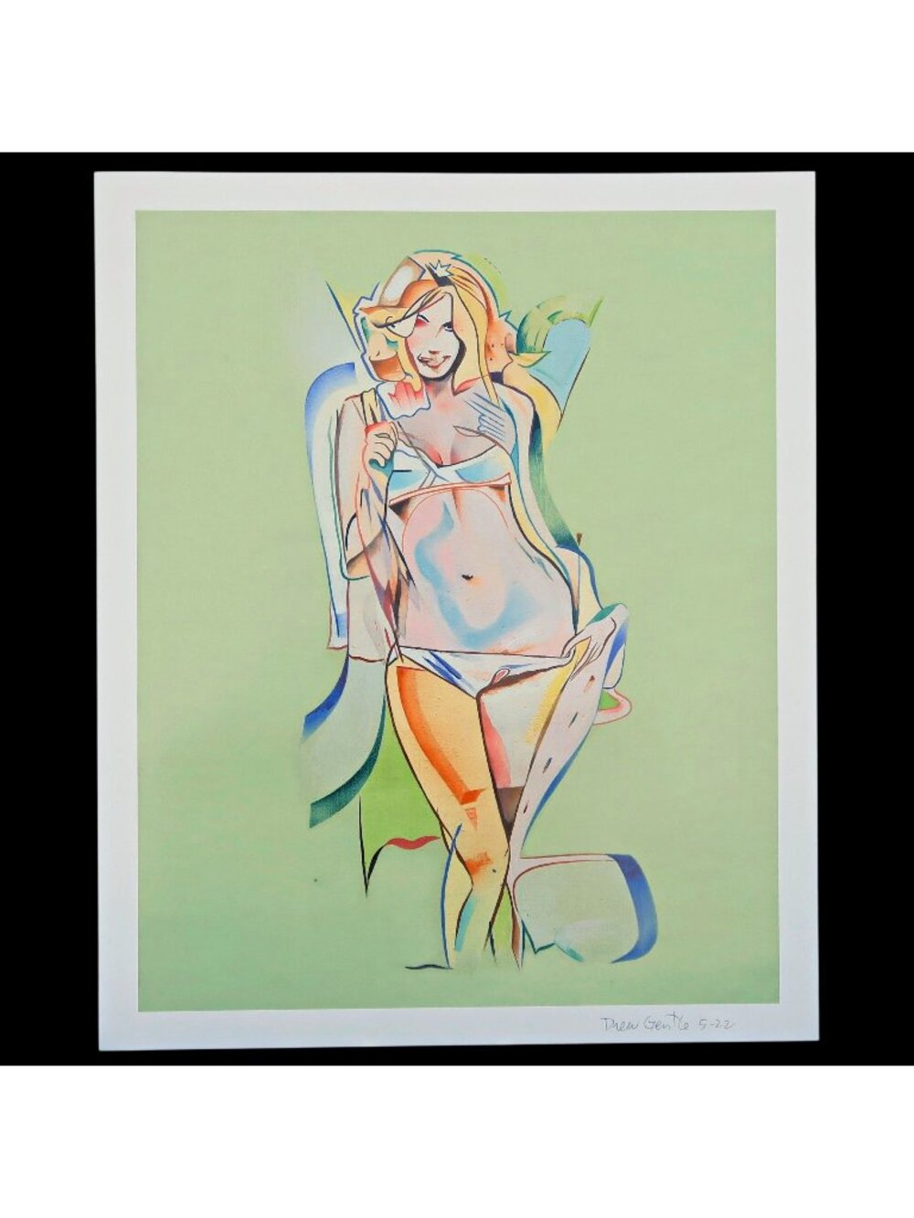 Drew Gentle Abstract Smiling Figurative Woman Print, Signed & Dated,18x22
